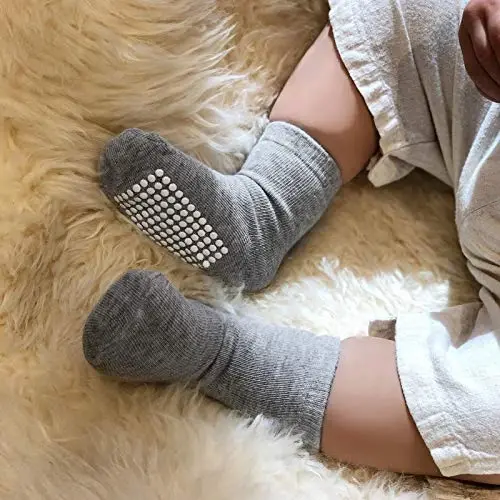 Baby Toddlers Crew Socks with Non-Slip Grip 12 Pack Cotton Stretch Socks | Soft Breathable Cotton, Non-Slip Sole Grips, for Hardwood/Tile Crawling, Walking, Daycare - 5