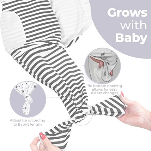 Jam Naturals- Organic Knotted Tie Bottom Adjustable Velcro Swaddle and Hat Set of 3, Newborn Sleep Sack (0-3m, 7-14lbs Grey) - 28