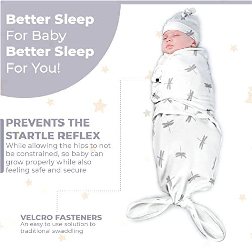 Jam Naturals- Organic Knotted Tie Bottom Adjustable Velcro Swaddle and Hat Set of 3, Newborn Sleep Sack (0-3m, 7-14lbs Grey) - 21