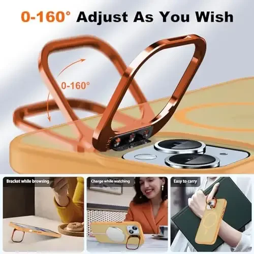 JAME чехол для iPhone 15 с подставкой, 2X [защитная пленка для экрана из закаленного стекла] [совместим с магнитным] Встроенная подставка для камеры Чехол для телефона iPhone 15, магнитный чехол для iPhone 15 6.1