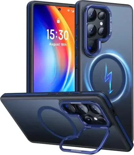 JAME чехол для Samsung Galaxy S25 Ultra, [совместим с Magsafe], [военная защита], [с защитной подставкой для камеры] Противоударный тонкий чехол для телефона Samsung Galaxy S25 Ultra, синий 