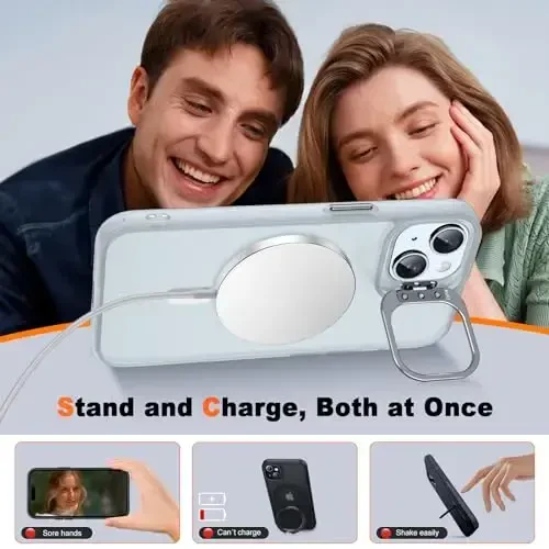 JAME для iPhone 15 Case с подставкой, 2X [Защитное стекло], [Совместимо с Magnetic], Встроенная подставка для камеры, чехол для iPhone 15, Magnetic Case для iPhone 15, 6.1”, Clear - 3