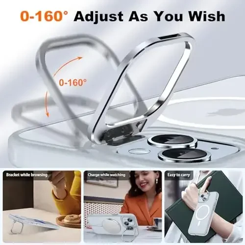 JAME для iPhone 15 Case с подставкой, 2X [Защитное стекло], [Совместимо с Magnetic], Встроенная подставка для камеры, чехол для iPhone 15, Magnetic Case для iPhone 15, 6.1”, Clear - 4