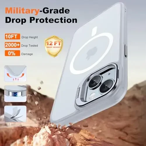 JAME для iPhone 15 Case с подставкой, 2X [Защитное стекло], [Совместимо с Magnetic], Встроенная подставка для камеры, чехол для iPhone 15, Magnetic Case для iPhone 15, 6.1”, Clear - 7