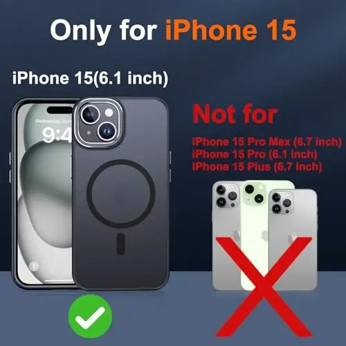 JAME для iPhone 15, чехол для iPhone 15 с 2 защитными пленками [совместим с Magsafe][военная защита] Противоударный тонкий чехол для iPhone 15, черный - 2