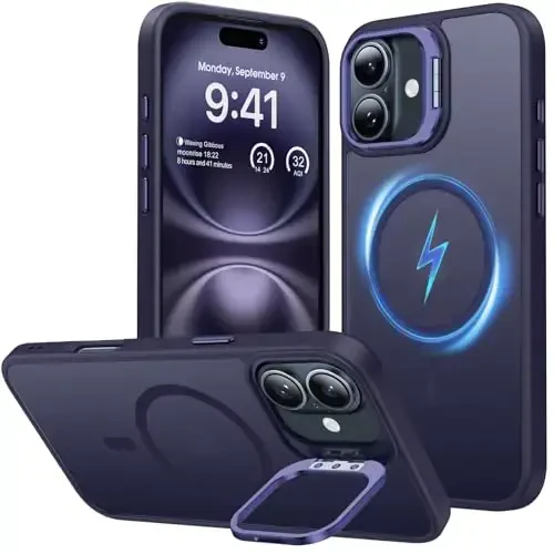 JAME для iPhone 16 Case, [Compatible with Magsafe], [Military-Grade Protection], [with Camera Stand Guard] Shockproof Slim Fit Phone Case for iPhone 16 Case, 6.1-inch, Deep Purple - 1