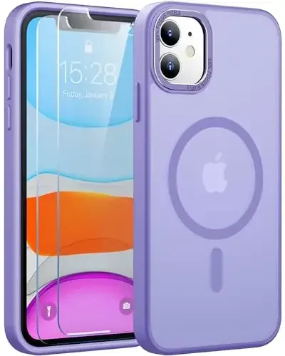 JAME for iPhone 11 Case,with 2 Glass Screen Protectors, [Compatible with Magsafe], [Military-Grade Protection], Shockproof Slim Fit Phone Case for iPhone 11 Cover, Matte Lavender 