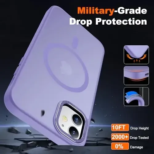 JAME for iPhone 11 Case,with 2 Glass Screen Protectors, [Compatible with Magsafe], [Military-Grade Protection], Shockproof Slim Fit Phone Case for iPhone 11 Cover, Matte Lavender - 4