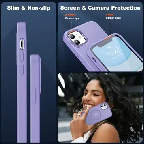 JAME for iPhone 11 Case,with 2 Glass Screen Protectors, [Compatible with Magsafe], [Military-Grade Protection], Shockproof Slim Fit Phone Case for iPhone 11 Cover, Matte Lavender - 5