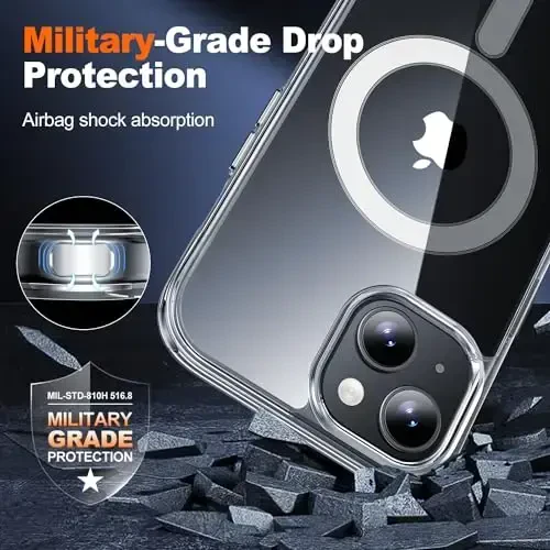 JAME for iPhone 15 Case Clear, iPhone 15 Magnetic Case with 2*Glass Screen Protectors, Compatible with Magsafe, Not Yellowing, Shockproof Slim Fit Transparent Phone Case for iPhone 15, 6.1 inch, Clear - 4