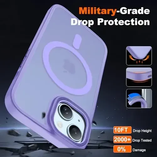 JAME for iPhone 15 Case, iPhone 15 Phone Case with 2 Tempered-Glass Screen Protectors, [Compatible with Magsafe], [Military-Grade Protection], Slim Fit Phone Case for iPhone 15 Case, Matte Lavender - 4