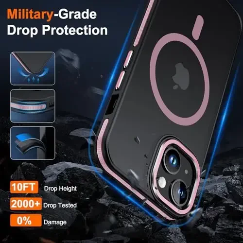 JAME for iPhone 15 Case, iPhone 15 Phone Case with 2 Tempered-Glass Screen Protectors [Compatible with Magsafe][Military-Grade Protection] Shockproof Slim Fit Phone Case for iPhone 15 Case, Rose Gold - 4
