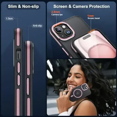 JAME for iPhone 15 Case, iPhone 15 Phone Case with 2 Tempered-Glass Screen Protectors [Compatible with Magsafe][Military-Grade Protection] Shockproof Slim Fit Phone Case for iPhone 15 Case, Rose Gold - 5
