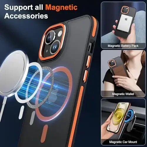 JAME for iPhone 15 Case with 2 Tempered-Glass Screen Protectors, [Compatible with Magsafe], [Military-Grade Protection], Shockproof Slim Fit Phone Case for iPhone 15 Phone Case, Orange - 3