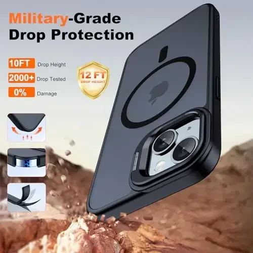 JAME for iPhone 15 Case with Stand, 2X [Tempered Glass Screen Protector], [Compatible with Magnetic], Built-in Camera Kick-Stand Phone Case for iPhone 15, Magnetic Case for iPhone 15, 6.1”, Black - 7