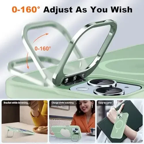 JAME for iPhone 15 Case with Stand, 2X [Tempered Glass Screen Protector], [Compatible with Magnetic], Built-in Camera Kick-Stand Phone Case for iPhone 15, Magnetic Case for iPhone 15, 6.1”, Green - 4