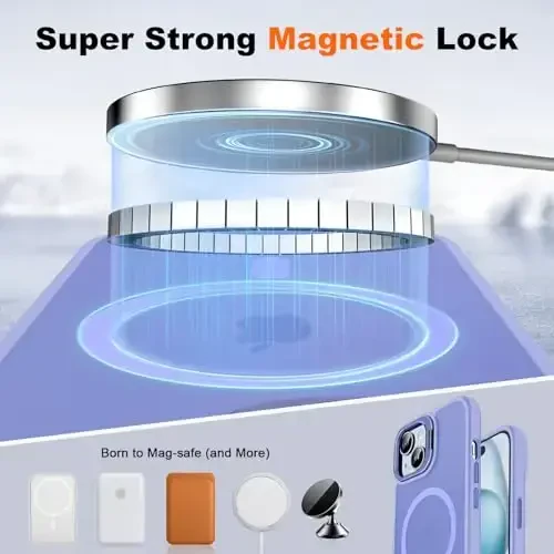 JAME for iPhone 15 Case with Stand, 2X [Tempered Glass Screen Protector], [Compatible with Magnetic], Built-in Camera Kick-Stand Phone Case for iPhone 15, Magnetic Case for iPhone 15, 6.1”, Lavender - 5