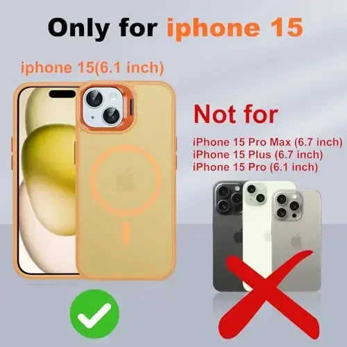 JAME for iPhone 15 Case with Stand, 2X [Tempered Glass Screen Protector][Compatible with Magnetic] Built-in Camera Kick-Stand Phone Case for iPhone 15, Magnetic Case for iPhone 15 6.1”, Orange - JAME (1)