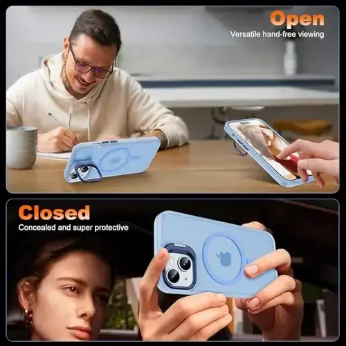 JAME for iPhone 15 Case with Stand, [Compatible with Magsafe] Built-in Camera Kickstand Phone Cover for iPhone 15, Magnetic Case for iPhone 15 6.1”, Sierra Blue - 3