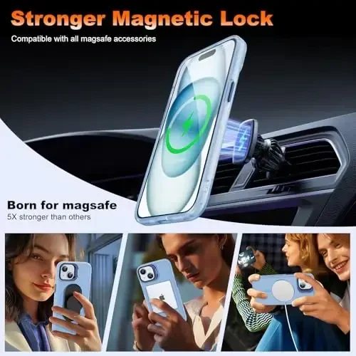 JAME for iPhone 15 Case with Stand, [Compatible with Magsafe] Built-in Camera Kickstand Phone Cover for iPhone 15, Magnetic Case for iPhone 15 6.1”, Sierra Blue - 4