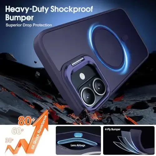 JAME for iPhone 16 Case, [Compatible with Magsafe], [Military-Grade Protection], [with Camera Stand Guard] Shockproof Slim Fit Phone Case for iPhone 16 Case, 6.1-inch, Deep Purple - 4