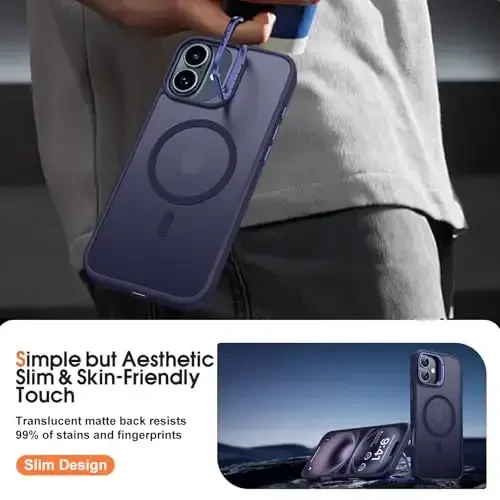 JAME for iPhone 16 Case, [Compatible with Magsafe], [Military-Grade Protection], [with Camera Stand Guard] Shockproof Slim Fit Phone Case for iPhone 16 Case, 6.1-inch, Deep Purple - 6