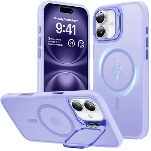 JAME for iPhone 16 Plus Case, [Compatible with Magsafe], [Military-Grade Protection], [with Camera Stand Guard] Shockproof Slim Fit Phone Case for iPhone 16 Plus Case, 6.7-inch, Light Purple 