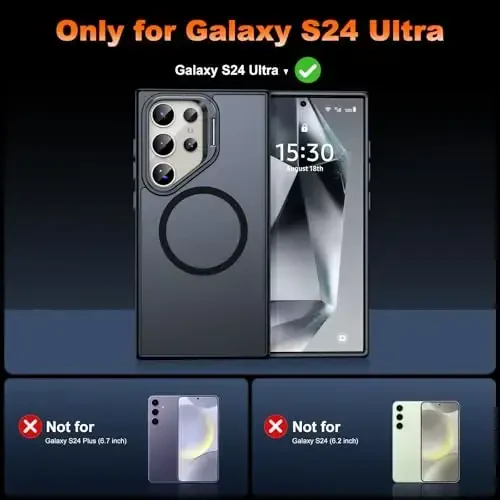 JAME for Samsung Galaxy S24 Ultra Case, Slim S24 Ultra Case with Stand, [Compatible with MagSafe], Built-in Camera Stand Translucent Matte Phone Case for S24 Ultra, Stand Black - 2