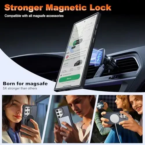 JAME for Samsung Galaxy S24 Ultra Case, Slim S24 Ultra Case with Stand, [Compatible with MagSafe], Built-in Camera Stand Translucent Matte Phone Case for S24 Ultra, Stand Black - 4