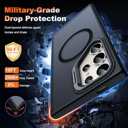 JAME for Samsung Galaxy S24 Ultra Case, Slim S24 Ultra Case with Stand, [Compatible with MagSafe], Built-in Camera Stand Translucent Matte Phone Case for S24 Ultra, Stand Black - 5