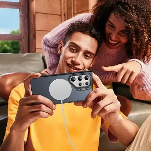 JAME for Samsung Galaxy S24 Ultra Case, Slim S24 Ultra Case with Stand, [Compatible with MagSafe], Built-in Camera Stand Translucent Matte Phone Case for S24 Ultra, Stand Black - 6