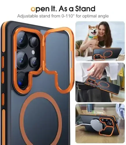 JAME for Samsung Galaxy S25 Ultra Case, [Compatible with Magsafe], [Military-Grade Protection], [with Camera Stand Guard] Shockproof Slim Fit Phone Case for Samsung Galaxy S25 Ultra Case, Orange - 4
