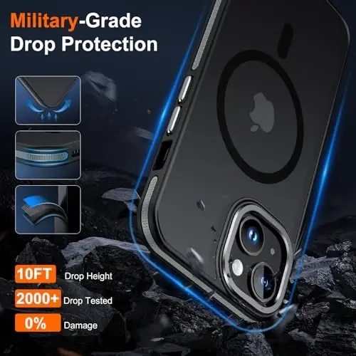 JAME Magnetic for iPhone 13 Case & iPhone 14 Case, [Compatible with Magnetic] [Shockproof Military-Grade Protection] Slim Non-Slip Translucent Matte Phone Case for iPhone 13/iPhone 14 6.1″, Black - 5