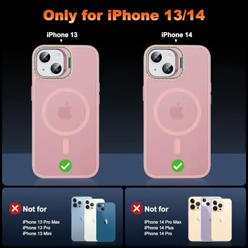 JAME Magnetic for iPhone 13 Case & iPhone 14 Case, [Built-in Lens Ring Stand] [Military-Grade Protection] Slim Translucent Matte Magnetic Phone Case for iPhone 13/iPhone 14 6.1″, Sand Pink - JAME (1)