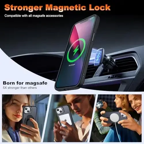 JAME Magnetic for iPhone 13 Case & iPhone 14 Case, [Built-in Lens Ring Stand] [Military-Grade Protection] Slim Translucent Matte Magnetic Phone Case for iPhone 13/iPhone 14 6.1″, Matte Black - 4