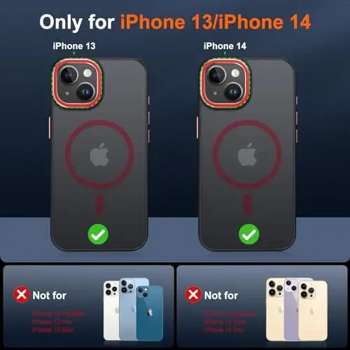 JAME Magnetic for iPhone 13 Case & iPhone 14 Case, [Compatible with Magnetic] [Shockproof Military-Grade Protection] Slim Non-Slip Translucent Matte Phone Case for iPhone 13/iPhone 14 6.1″, Red - 2