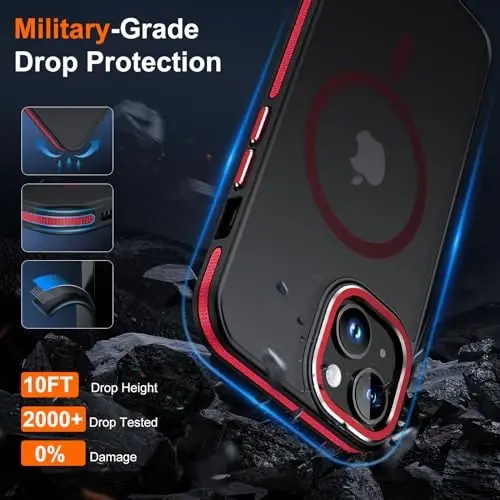 JAME Magnetic for iPhone 13 Case & iPhone 14 Case, [Compatible with Magnetic] [Shockproof Military-Grade Protection] Slim Non-Slip Translucent Matte Phone Case for iPhone 13/iPhone 14 6.1″, Red - 5