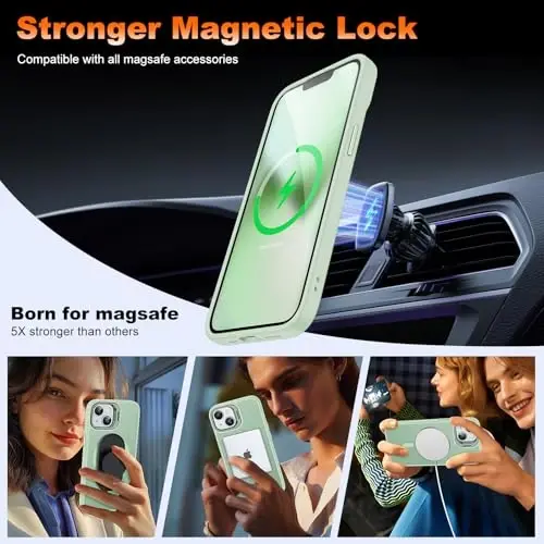 JAME Magnetic for iPhone 13 Case & iPhone 14 Case, [Built-in Lens Ring Stand] [Military-Grade Protection] Slim Translucent Matte Magnetic Phone Case for iPhone 13/iPhone 14 6.1″, Light Green - 4