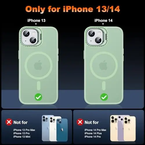 JAME Magnetic for iPhone 13 Case & iPhone 14 Case, [Built-in Lens Ring Stand] [Military-Grade Protection] Slim Translucent Matte Magnetic Phone Case for iPhone 13/iPhone 14 6.1″, Light Green - 2