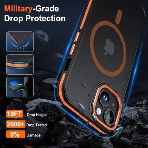 JAME for iPhone 15 Case with 2 Tempered-Glass Screen Protectors, [Compatible with Magsafe], [Military-Grade Protection], Shockproof Slim Fit Phone Case for iPhone 15 Phone Case, Orange - 4