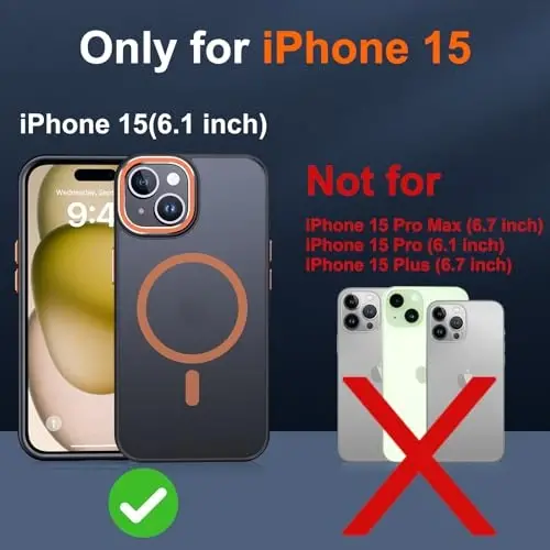 JAME for iPhone 15 Case with 2 Tempered-Glass Screen Protectors, [Compatible with Magsafe], [Military-Grade Protection], Shockproof Slim Fit Phone Case for iPhone 15 Phone Case, Orange - 2