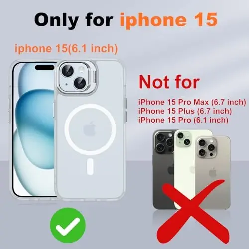 JAME for iPhone 15 Case with Stand, 2X [Tempered Glass Screen Protector], [Compatible with Magnetic], Built-in Camera Kick-Stand Phone Case for iPhone 15, Magnetic Case for iPhone 15, 6.1”, Clear - 2