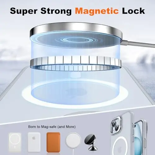 JAME for iPhone 15 Case with Stand, 2X [Tempered Glass Screen Protector], [Compatible with Magnetic], Built-in Camera Kick-Stand Phone Case for iPhone 15, Magnetic Case for iPhone 15, 6.1”, Clear - 5