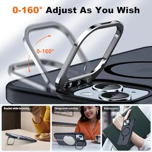 JAME for iPhone 15 Case with Stand, 2X [Tempered Glass Screen Protector], [Compatible with Magnetic], Built-in Camera Kick-Stand Phone Case for iPhone 15, Magnetic Case for iPhone 15, 6.1”, Black - 4