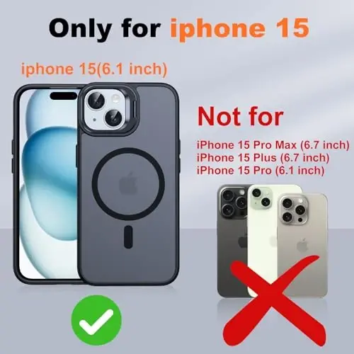JAME for iPhone 15 Case with Stand, 2X [Tempered Glass Screen Protector], [Compatible with Magnetic], Built-in Camera Kick-Stand Phone Case for iPhone 15, Magnetic Case for iPhone 15, 6.1”, Black - 2