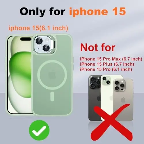 JAME for iPhone 15 Case with Stand, 2X [Tempered Glass Screen Protector], [Compatible with Magnetic], Built-in Camera Kick-Stand Phone Case for iPhone 15, Magnetic Case for iPhone 15, 6.1”, Green - 2