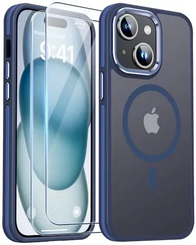 JAME iPhone 15 korpusi, 2 ta temperli shisha ekran himoyachisi bilan iPhone 15 telefon korpusi [Magsafe bilan mos keladi] [Harbiy darajadagi himoya] iPhone 15 korpusi uchun zarbaga chidamli yupqa korpus, ko'k. - 1