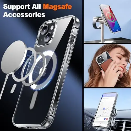 JAME iPhone 15 uchun G'ilof Shaffof, iPhone 15 Magnitli G'ilofi 2*Shisha Ekran Himoyachilari bilan, Magsafe bilan mos, Sarğaymaydigan, Zarba o'tkazmaydigan Yupqa Shaffof Telefon G'ilofi iPhone 15 uchun, 6.1 dyuym, Shaffof - 3
