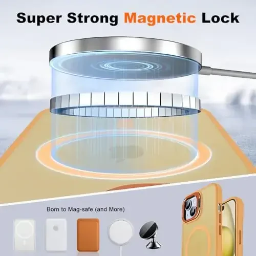 JAME iPhone 15 uchun g'ilof, stend bilan, 2X [Temperli shisha ekran himoyachisi][Magnit bilan mos keladi] O'rnatilgan kamera tayanchi iPhone 15 uchun telefon g'ilofi, iPhone 15 6.1