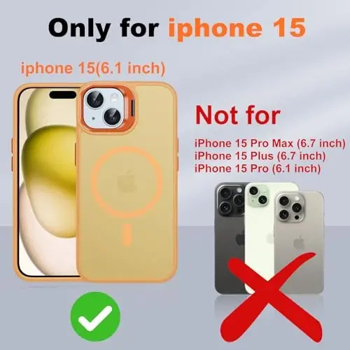 JAME iPhone 15 uchun g'ilof, stend bilan, 2X [Temperli shisha ekran himoyachisi][Magnit bilan mos keladi] O'rnatilgan kamera tayanchi iPhone 15 uchun telefon g'ilofi, iPhone 15 6.1